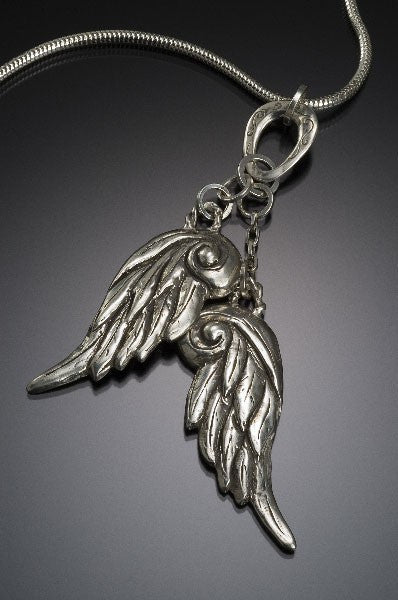 double wings silver necklace